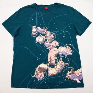 BiBi Sama Corgi Dogs in Space T Shirt Crew Neck Sz Large NWOT! Funny Funky Dogs